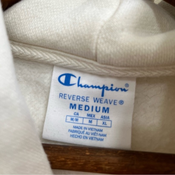 Champion reverse weave cream pink cropped drawstring hoodie medium - Picture 7 of 8